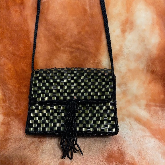 Magid Beaded Black and Gold Evening Bag with Beaded Tassel - Picture 7 of 15
